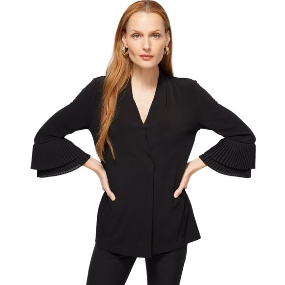 Chico's Tops - Chico's Black Label Pleat Cuff Top - Large - Black NWT
